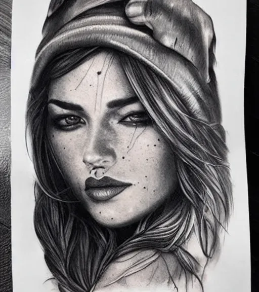 Image similar to amazing blend of beautiful mountain scenery with a beautiful woman face, tattoo design sketch, hyper - realistic, in the style of matteo pasqualin, amazing detail, black and white