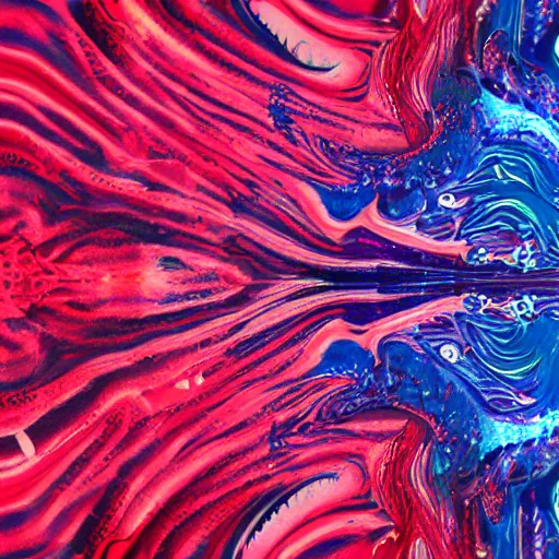 Image similar to raspberry, blueberry, vanilla smoothie explosion, intricate complexity, inverted neon red white and blue drip paint, psychedelic glitch art, trending on art station, photoreal, 8 k, octane render