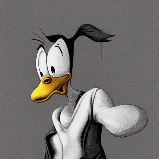 Image similar to michael karcz grunge drawing of donald duck. , in the style of corpse bride, loony toons style, horror themed, detailed, elegant, intricate, trending on artstation, 4k