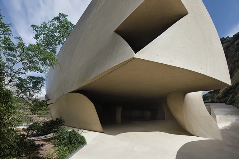 Prompt: Futuristic sandstone tadao ando Facades with biomimicry carvings