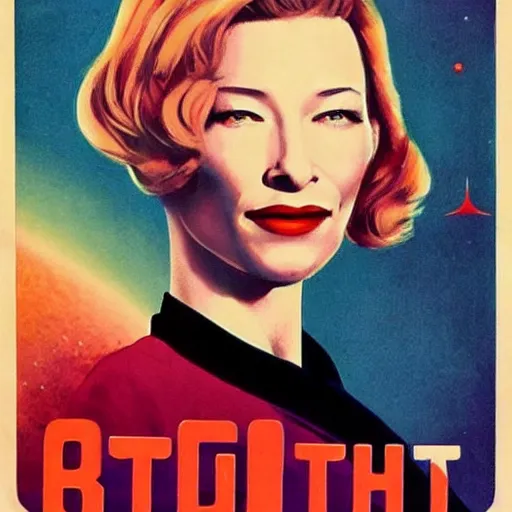 Image similar to retro scifi poster of cate blanchett