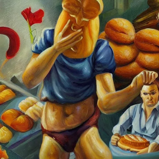 Image similar to 🍞🍞🍞👹, high quality oil painting