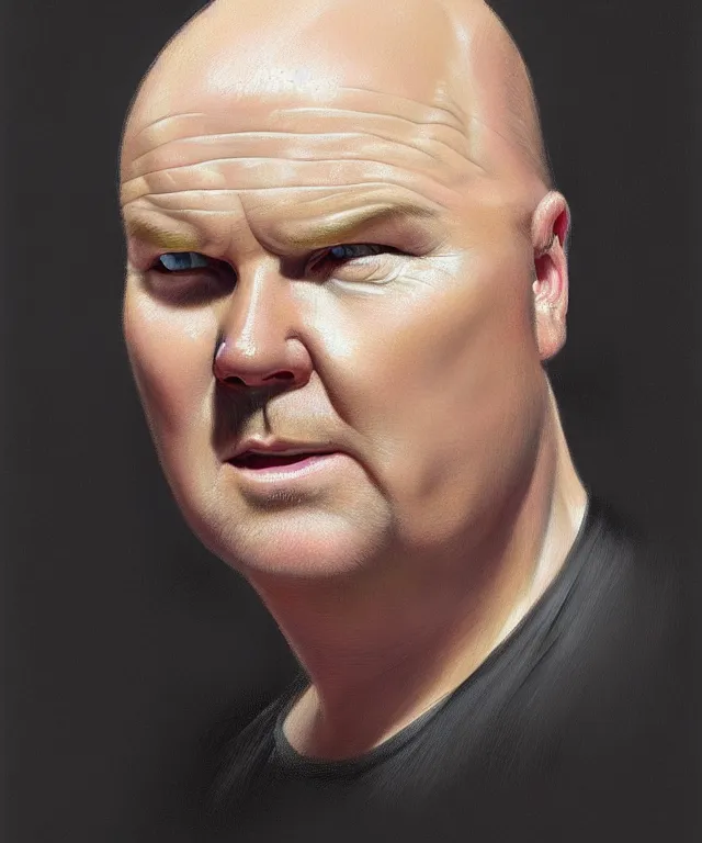 Image similar to Phil Mitchell, grimacing, portrait, face, intricate, elegant, highly detailed, digital painting, artstation, concept art, smooth, sharp focus, illustration, art by artgerm and greg rutkowski and alphonse mucha