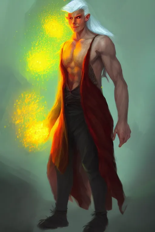 Image similar to a human elemental sorcerer, mountainous setting, colorful magic effects, male, white skin, portrait, old, sharp focus, digital art, concept art, trending on artstation, dynamic lighting, by emylie boivin