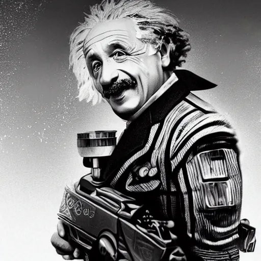 Image similar to albert einstein as willy wonka in gears of war, splash art, movie still, detailed face, photorealistic facial features, cinematic lighting, dramatic, octane render, long lens, shallow depth of field, bokeh, anamorphic lens flare, 8 k, hyper detailed, 3 5 mm film grain