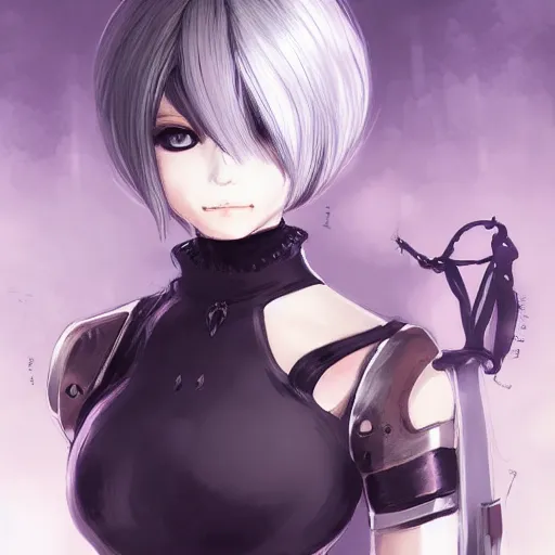 Prompt: stylish portrait of 2 b from nier automata