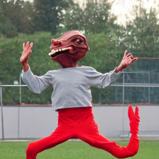 Prompt: jar jar beans doing football tricks