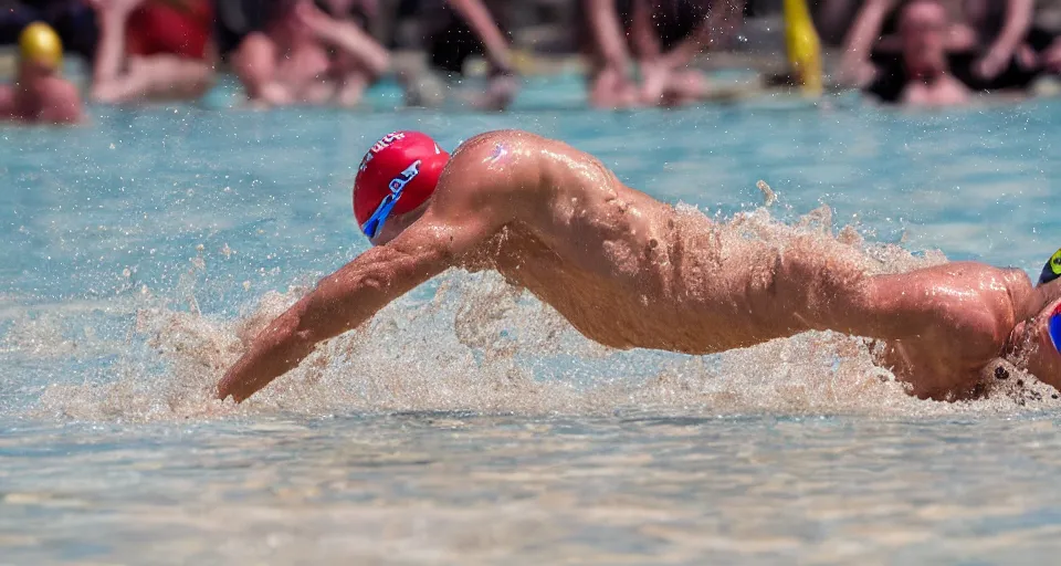 Prompt: championship swimming in sand instead of water, extremely coherent, motion blur
