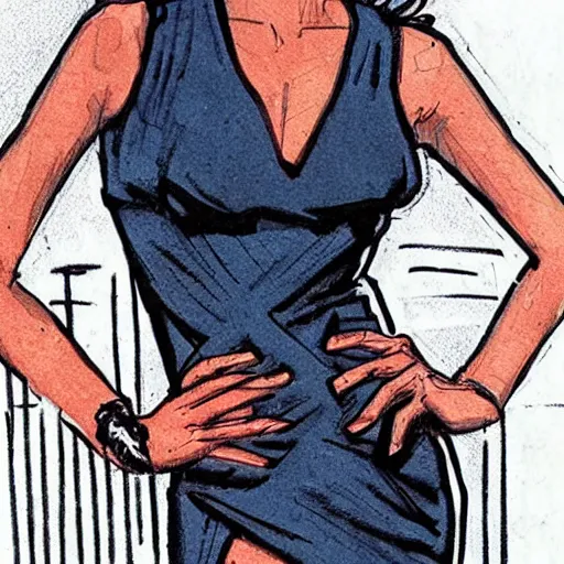 Prompt: beautiful young fashion model in a slit dress, by marvel comics