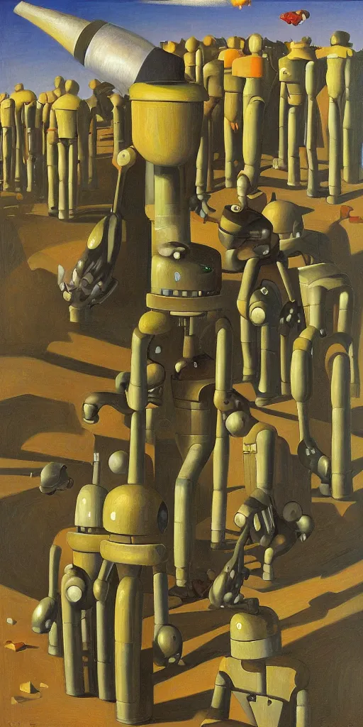 Image similar to robots falling down a deep shaft, grant wood, pj crook, edward hopper, oil on canvas