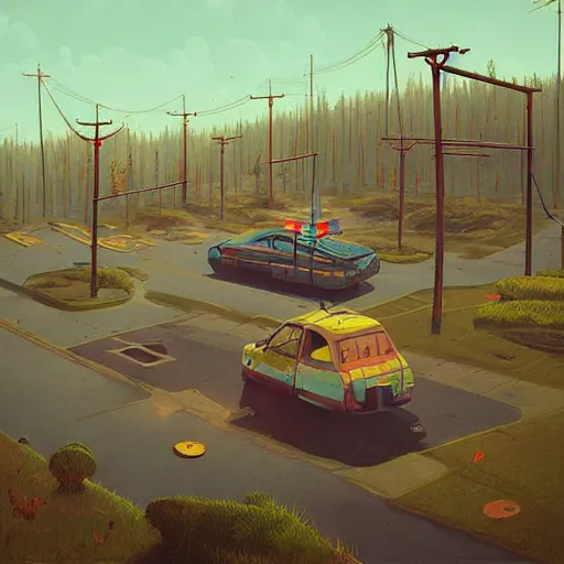 Image similar to painting by simon stalenhag