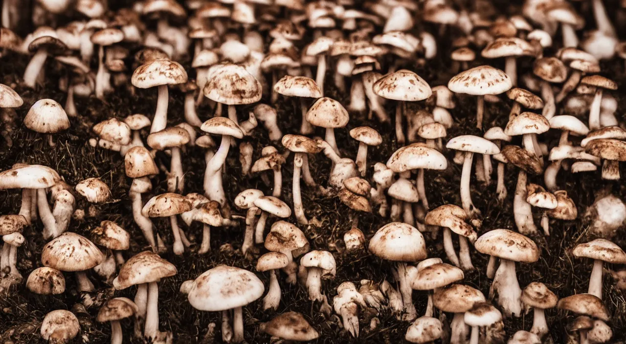 Prompt: photo of mushrooms city ultra realistic, highly detailed, sharp focus, cinematic lighting, mood lighting, realistic, vivid colors, painting, photorealistic, digital art, non blurry, sharp, smooth, illustration