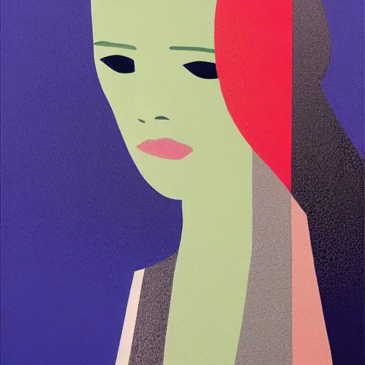 Prompt: A abstract painting in the style of Tatsuro Kiuchi, flat colour-block style, soft organic shapes, portrait of beautiful woman, modern pastel colours
