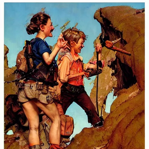 Image similar to happy female adventurer, by jon foster and norman rockwell.