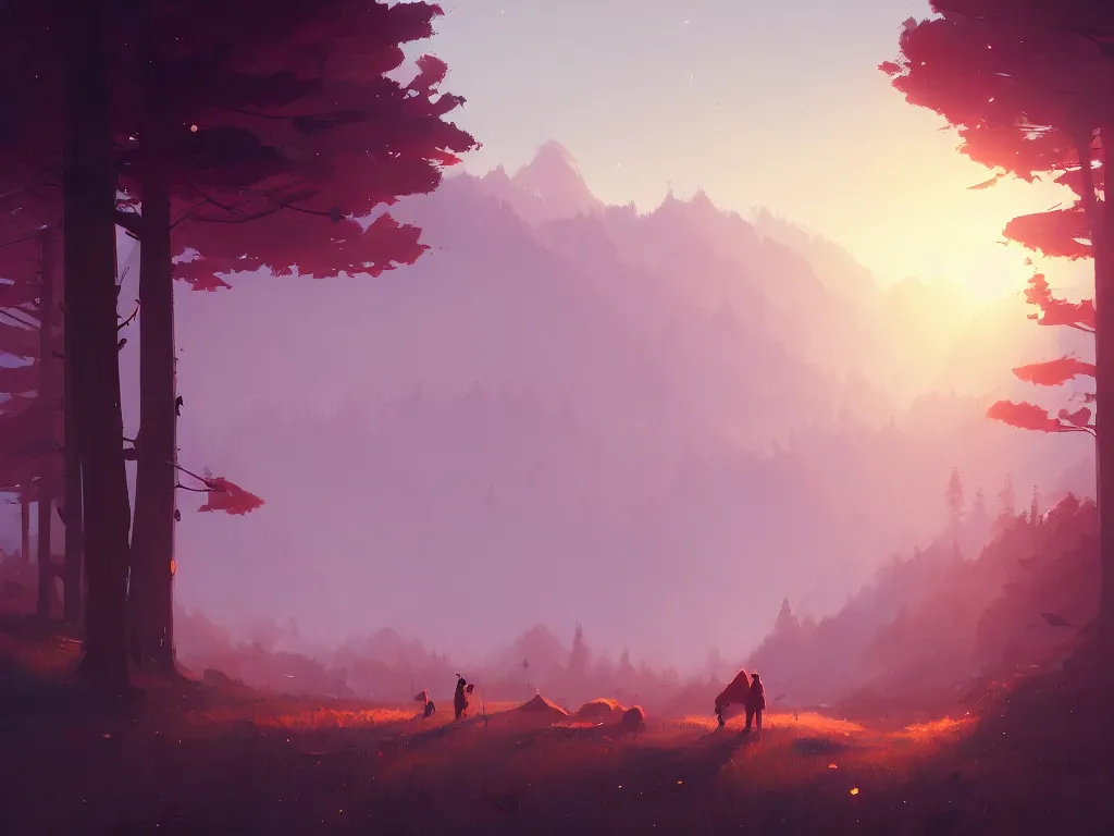 Prompt: a beautiful landscape at dawn by atey ghailan, ismail inceoglu, michal lisowski, artstation, volumetric light, high detail, perfect