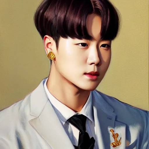 Prompt: bts jimin, art by J. C. Leyendecker