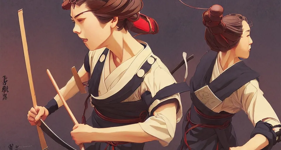 Image similar to samurai training school, in the style of studio ghibli, j. c. leyendecker, greg rutkowski, artgerm