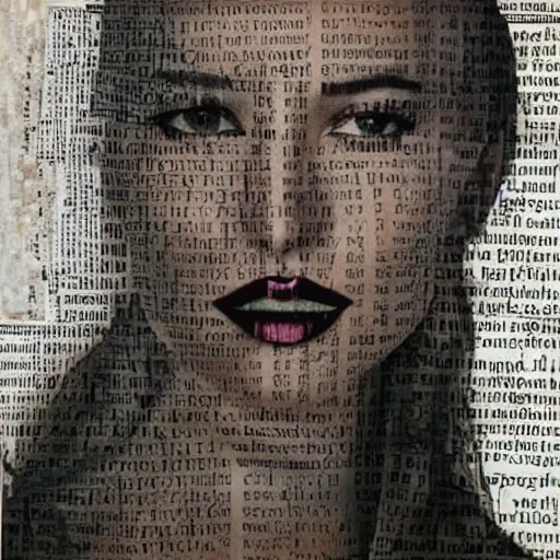 Image similar to a beautiful!!! collage art portrait of Monica Bellucci constructed from pages from alchemical grimoires, 8K, highly detailed, cryptic and mysterious, hypermaximalist, photorealistic