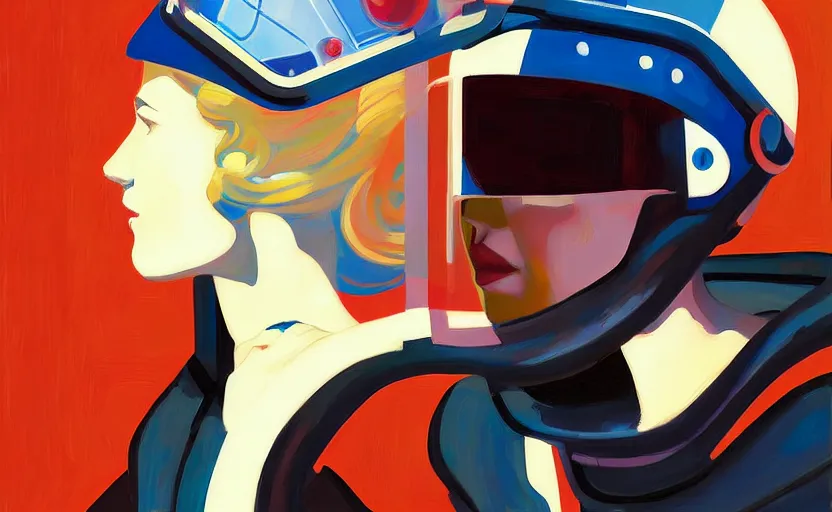 Image similar to Portrait of a woman engineer with helmet, very coherent, painted by Edward Hopper, painted by James Gilleard, airbrush, art by JamesJean