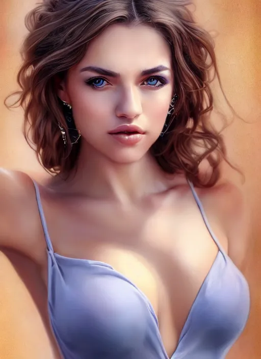 Image similar to a gorgeous greek female photo, professionally retouched, muted colors, soft lighting, realistic, smooth face, full body shot, torso, dress, perfect eyes, sharp focus on eyes, 8 k, high definition, insanely detailed, intricate, elegant, art by j scott campbell and artgerm