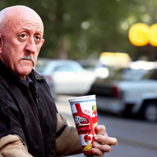 Image similar to mike ehrmantraut selling hot dogs