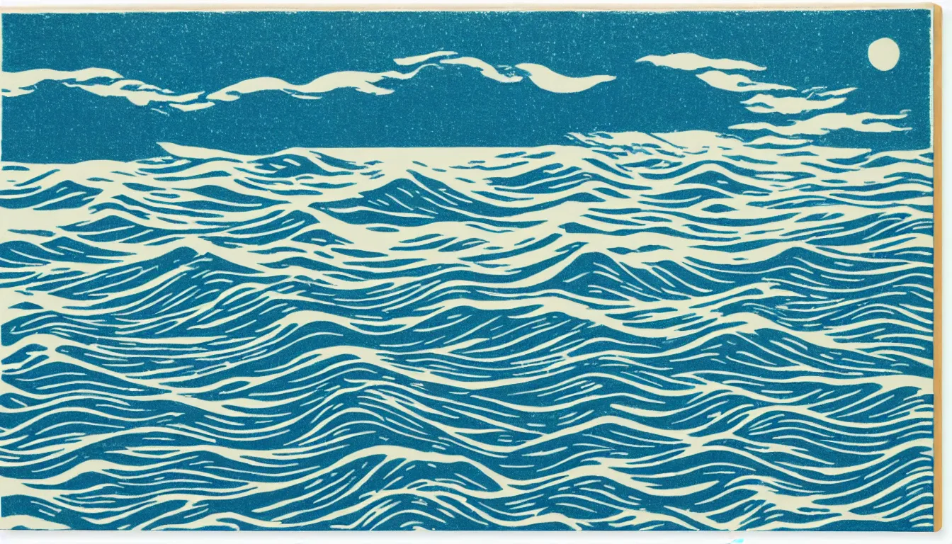 Prompt: ocean horizon by woodblock print