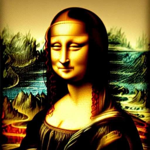 Prompt: the mona lisa painted in the style of bob ross