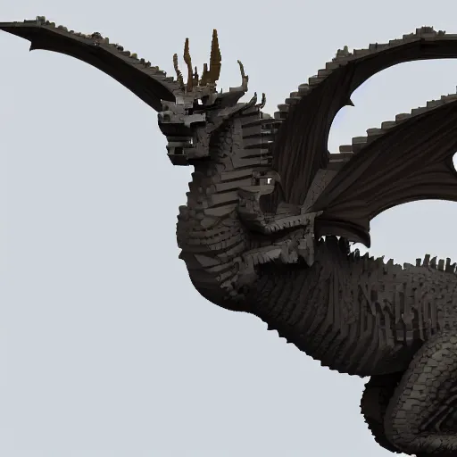 Prompt: a majestic dragon, hd, high quality voxel art