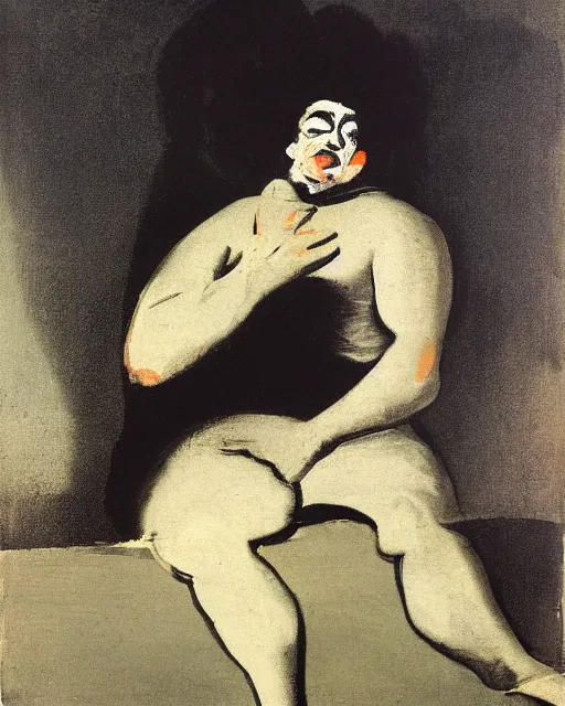 Image similar to Francis Bacon painting of a seated figure, part by Francisco Goya