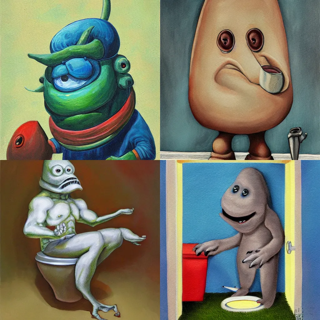 Prompt: a binkley, ed painting of a toilet monster