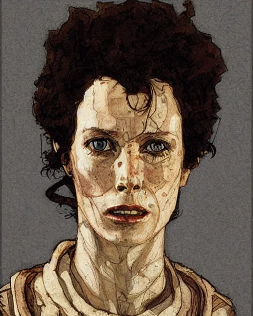 Image similar to portrait of a ripley from alien, by greg rutkowski in the style of egon schiele