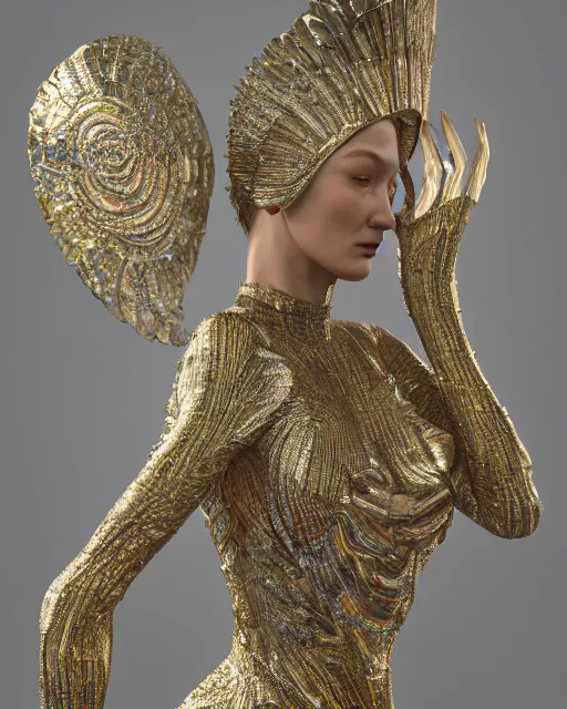 Image similar to a highly detailed metahuman 4 k close up render of an alien goddess bella hadid monument aphrodite in iris van herpen dress schiaparelli in diamonds crystals swarovski and jewelry iridescent in style of alphonse mucha gustav klimt trending on artstation made in unreal engine 4