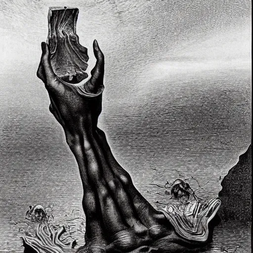 Image similar to Melting Watches by Salvador Dali and Gustave Doré,