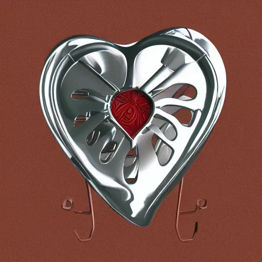 Prompt: metal heart with internal combustion engine details in organic style