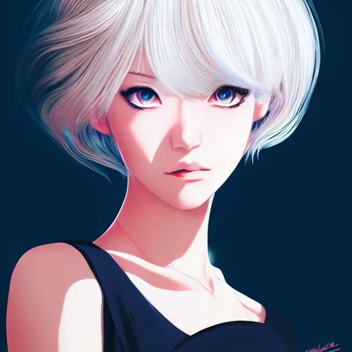 Image similar to Ann Takamaki, platinum blonde hair, anime, elegant, 2d, ultra highly detailed, digital painting, smooth, sharp focus, artstation, pixiv, art by Ina Wong, art by Ilya Kuvshinov