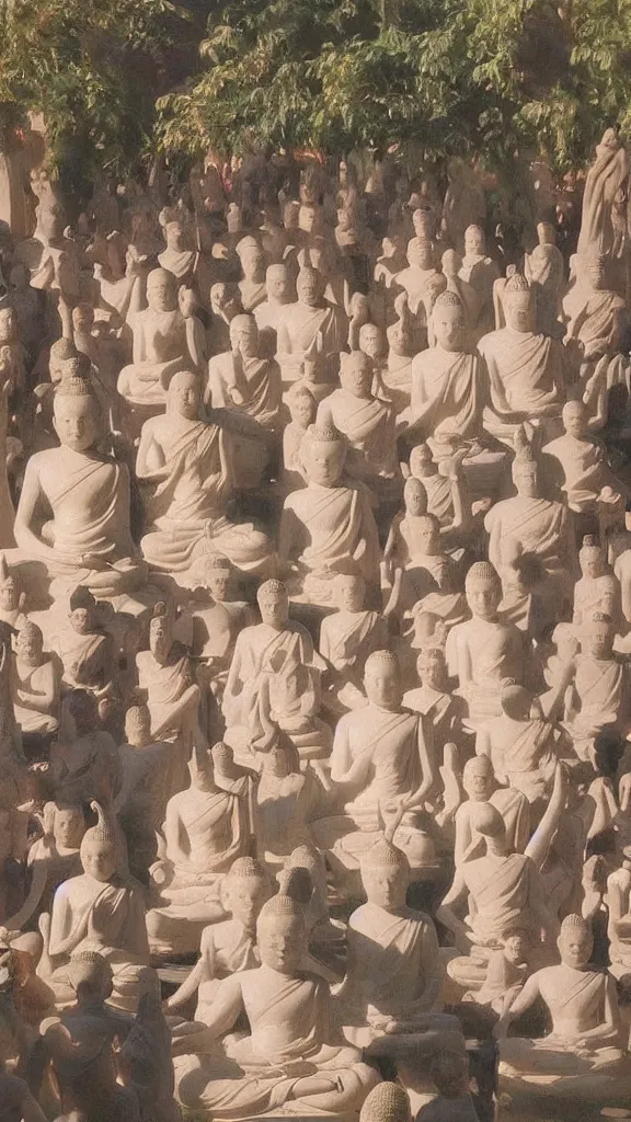 Prompt: a huge buddhism rabbit statuea between crowd of people prayers in botanical room by john singer sargent