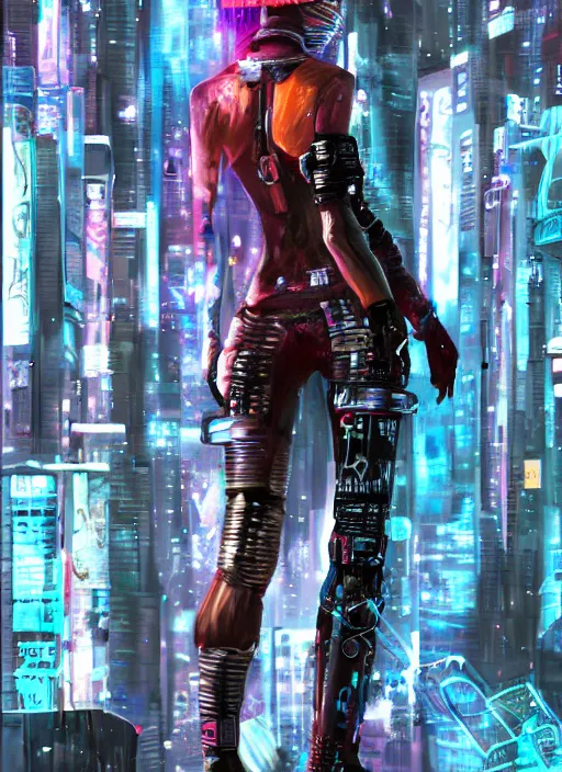 Prompt: full body detailed painting of a cyberpunk female