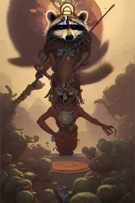 Prompt: The Raccoon Shaman God, by Peter Mohrbacher and Andreas Rocha