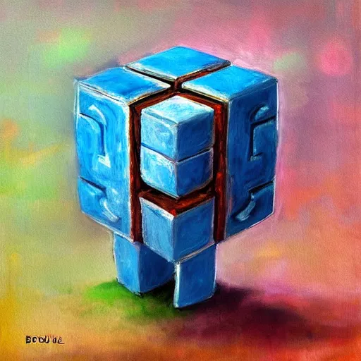 Image similar to beautiful impressionist painting of companion cube