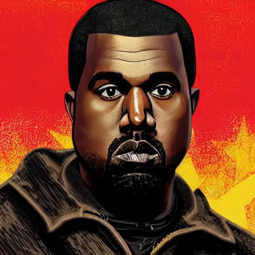 Image similar to portrait of kanye west in stephen bliss illustration red dead redemption 2 artwork of kanye west, in the style of red dead redemption 2 loading screen, by stephen bliss