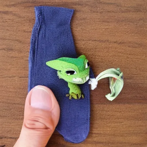 Image similar to adorable dragon sewing a sock in the style of how to train your dragon