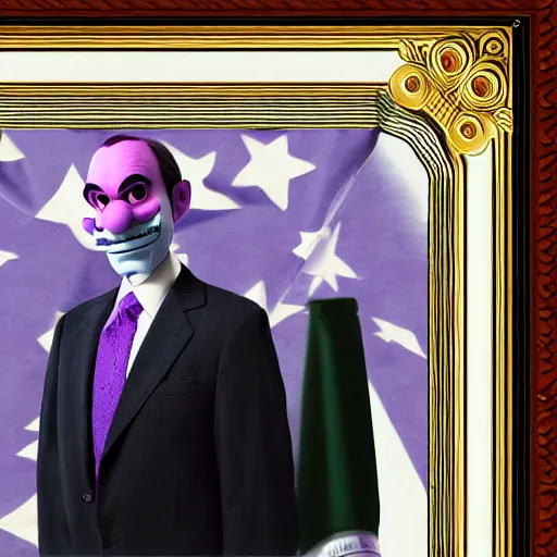 Image similar to president waluigi, photograph, photo, color