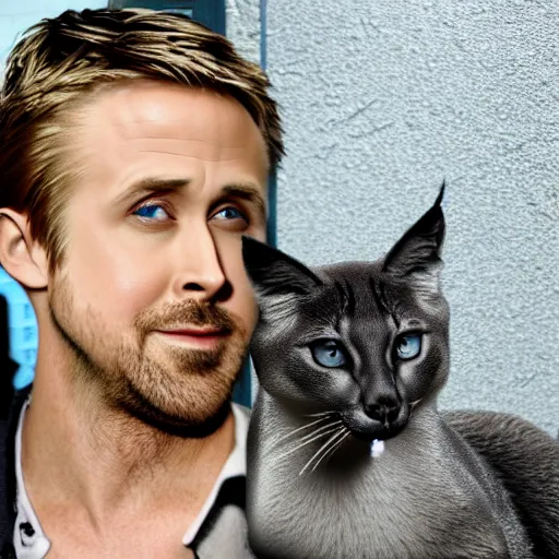 Image similar to Ryan Gosling and the cat Caracal