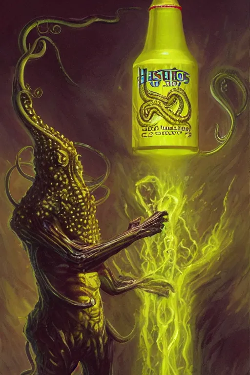 Image similar to Hastur drinking a can of Natural Light Beer, character art, concept art, painting by Gerald Brom, the king in yellow, eldrich tentacle monster