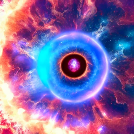 Image similar to supernova explosion is attracted by a black hole : : centrifugal force : : dragon eye, hyper detailed, cristal clear reflexions : : sculpy, golden and imperial blue palette colors 8 k