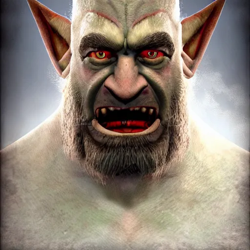 Image similar to warcraft 3 orc peon, kubrick stare, unsettling, photorealistic