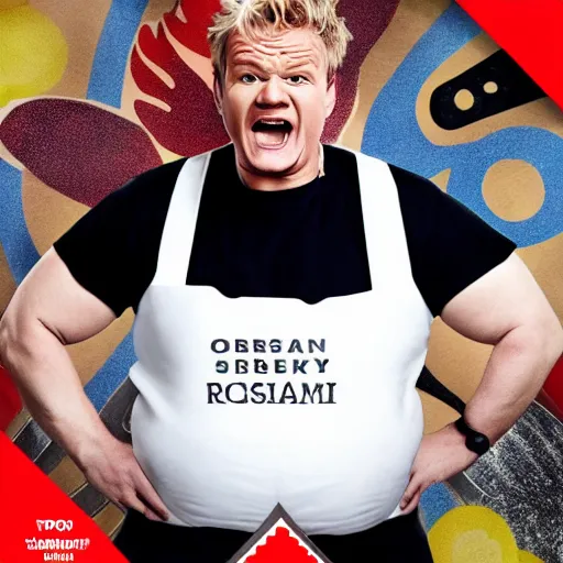 Image similar to obese gordon ramsey shouting and screaming