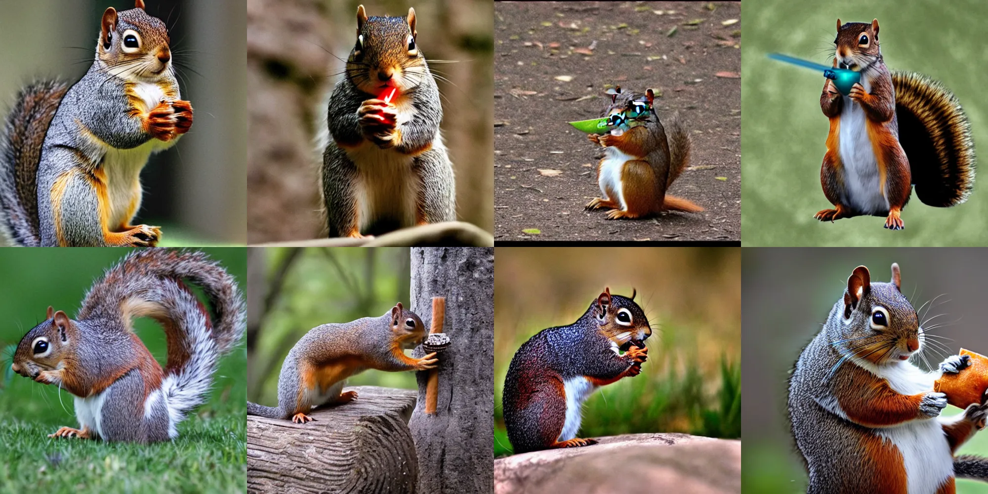 Prompt: jedi squirrel eating a jedi, star wars