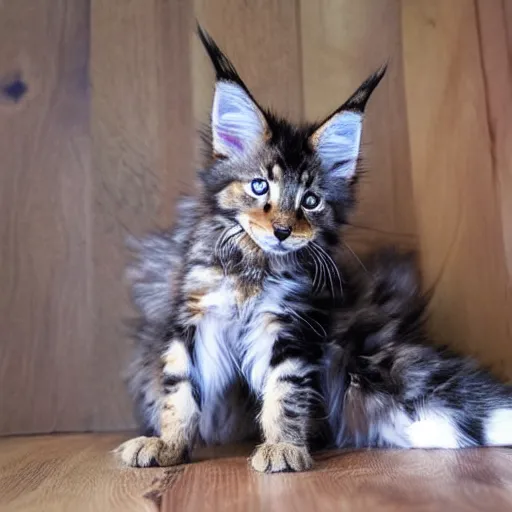 Image similar to a super cute maine coon coyote kitten