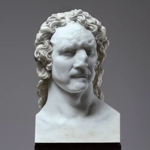 Image similar to a marble bust with the face on fire and melting